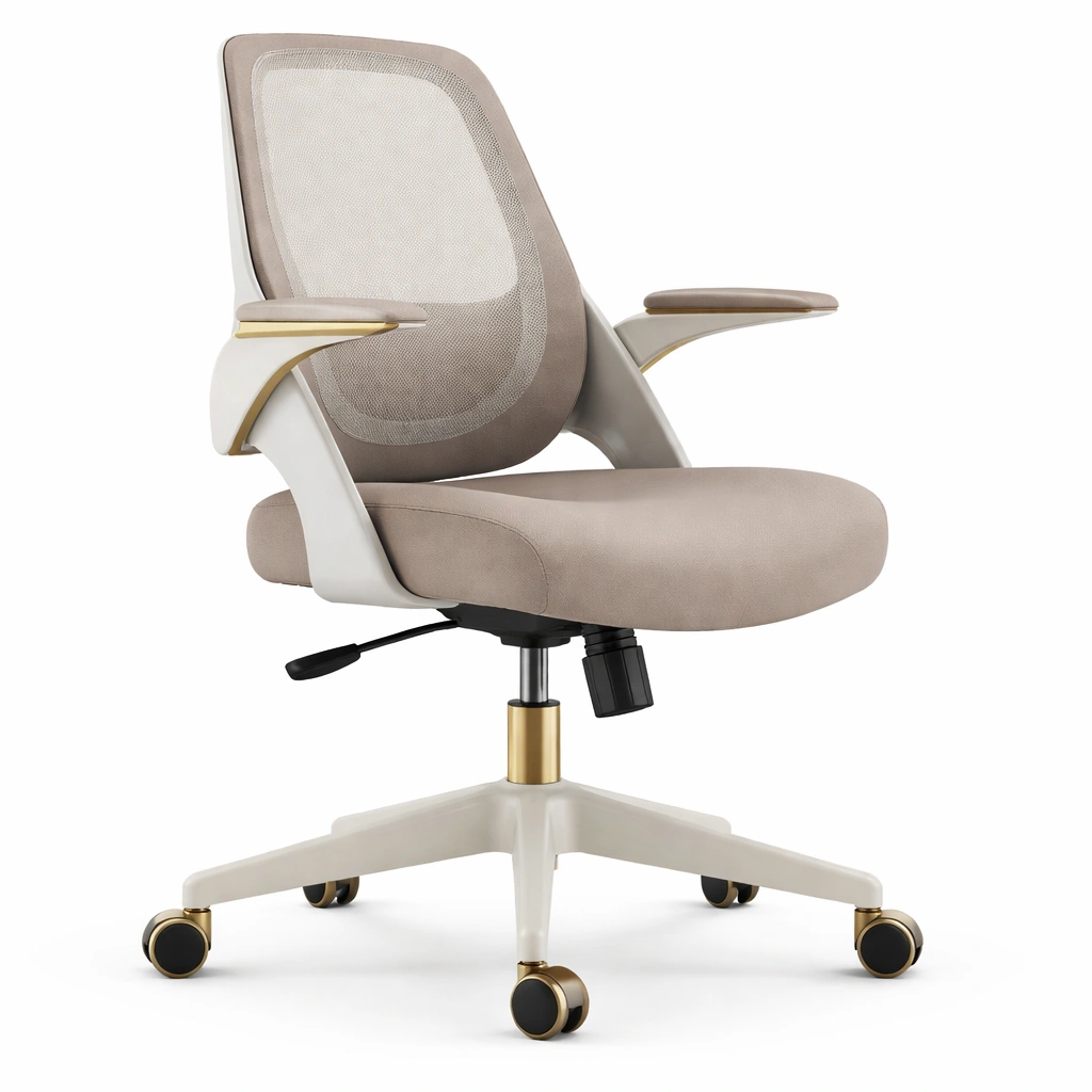 Silla de oficina con soporte lumbar y diseno elegante en tonos neutros-cozanoe